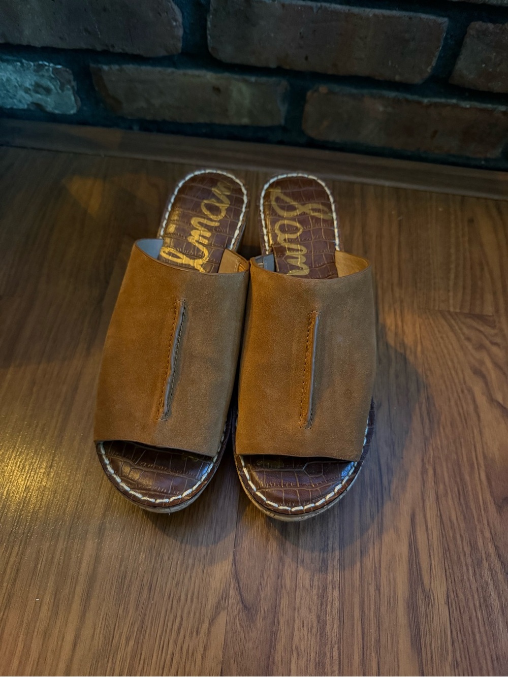 Sam Edelman Tan Cork Wedge Mules
